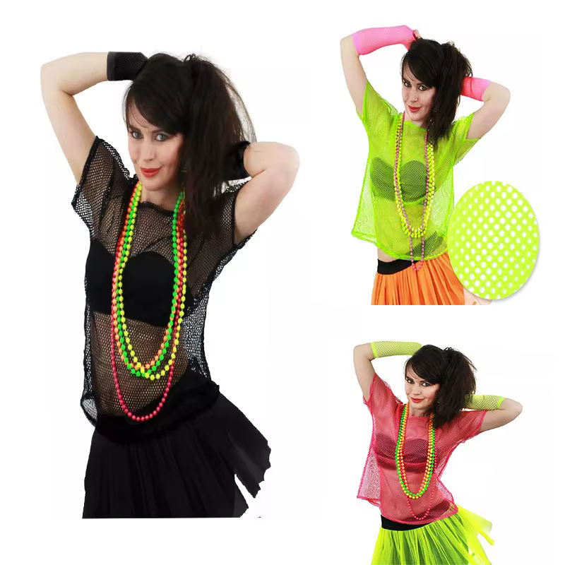 T-shirt en maille pour femme style disco des années 80