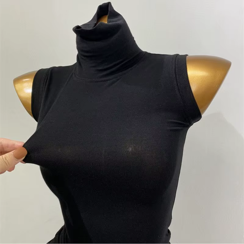 Débardeur moulant sans manches à col montant pour femme