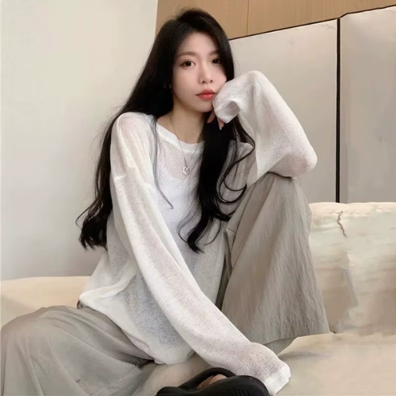 Femmes surdimensionné T-shirt printemps été col rond décontracté mode ample mince à manches longues haut pulls Chic