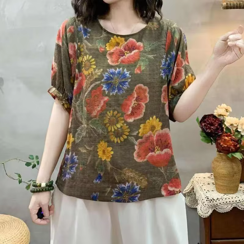 T-shirt à manches courtes en lin pour femmes