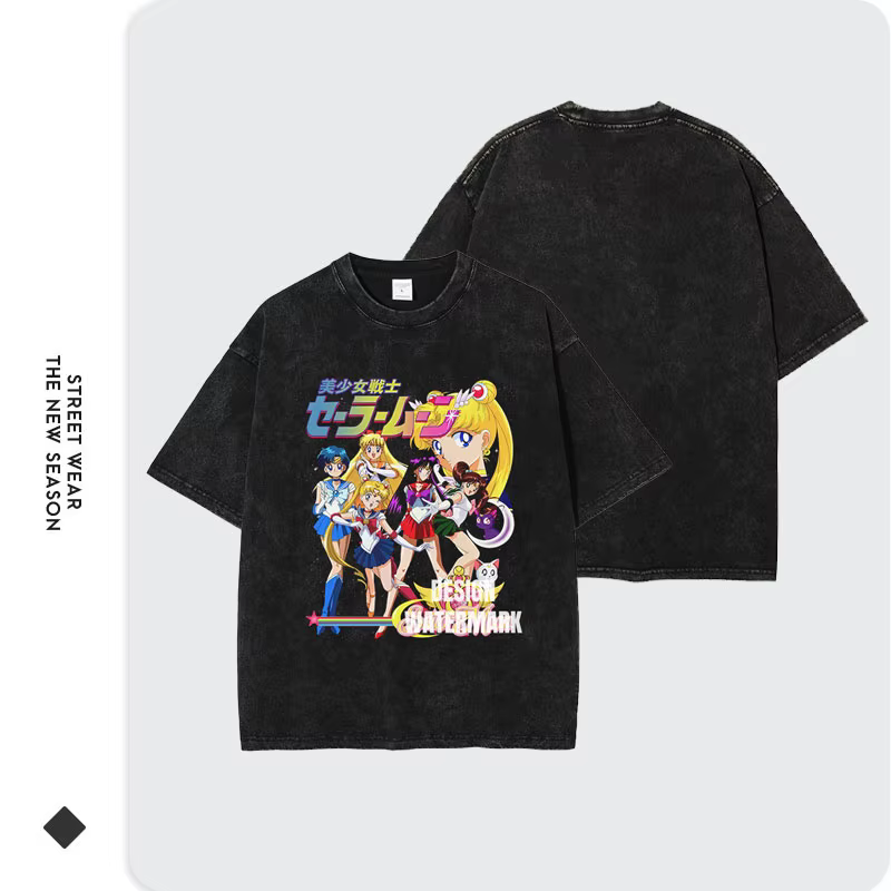 Bandai Anime s-sailor lune T-shirts Vintage lavé Michiru t-shirt Tsukino Rei Makoto Marina Usagi hauts