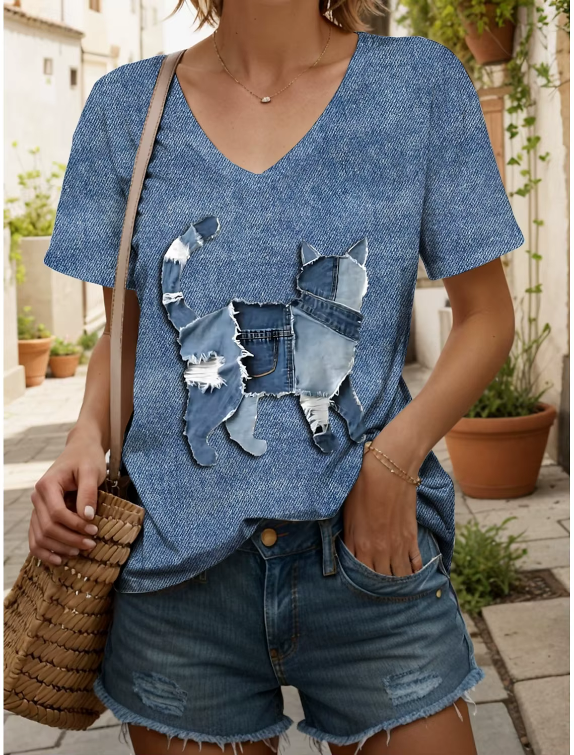 T-shirt manches courtes col en v pour femmes