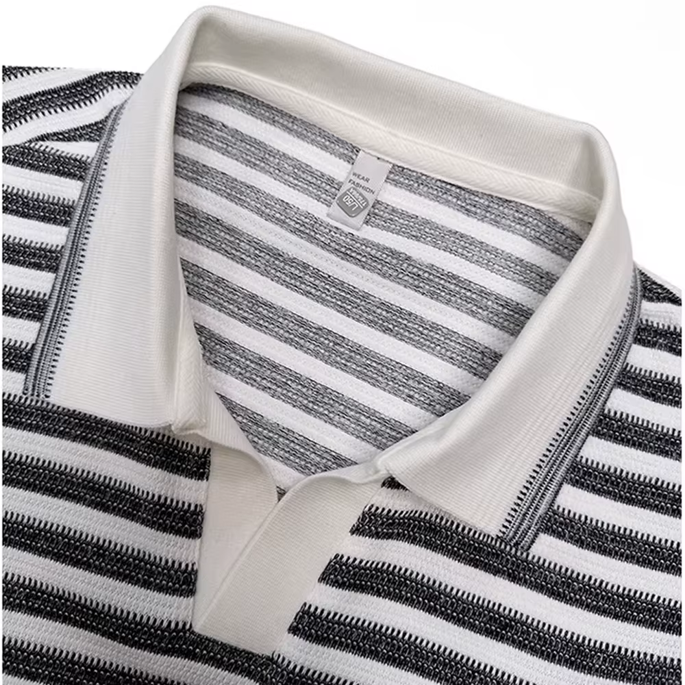 Polo rayé pour homme, T-shirt respirant à manches courtes avec col rabattable