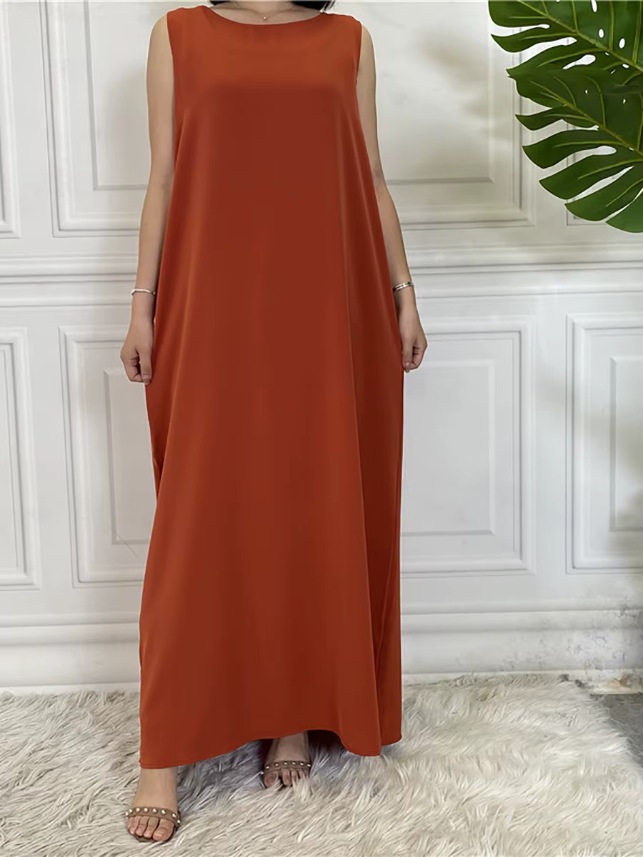 Dubaï Abaya Robe tout-Match tenue décontracté sans manches robes intérieures musulmanes pour les femmes