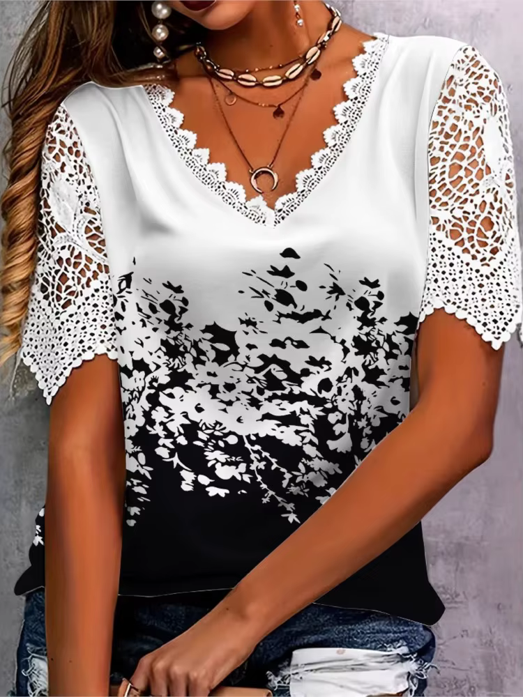 T-shirt manches courtes col en V pour femmes