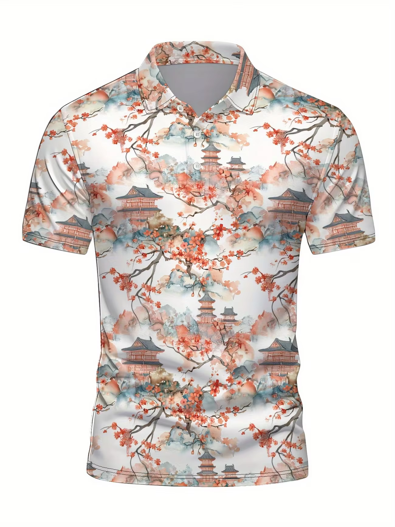 Polo à motif de fleurs de cerisier japonais pour hommes et femmes