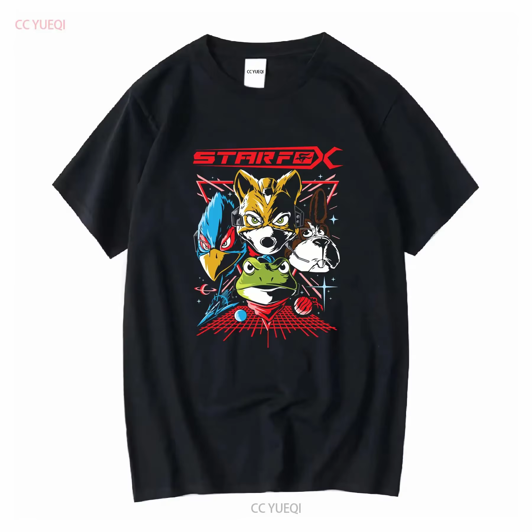 Star Fox t-shirt noir jeux vidéo S M L XL vintage délavé graphique décontracté homme étiré vêtements de créateur doux confortable