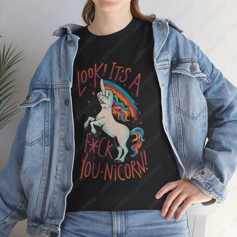 F-You T-Shirt licorne Style Humor coton à manches courtes