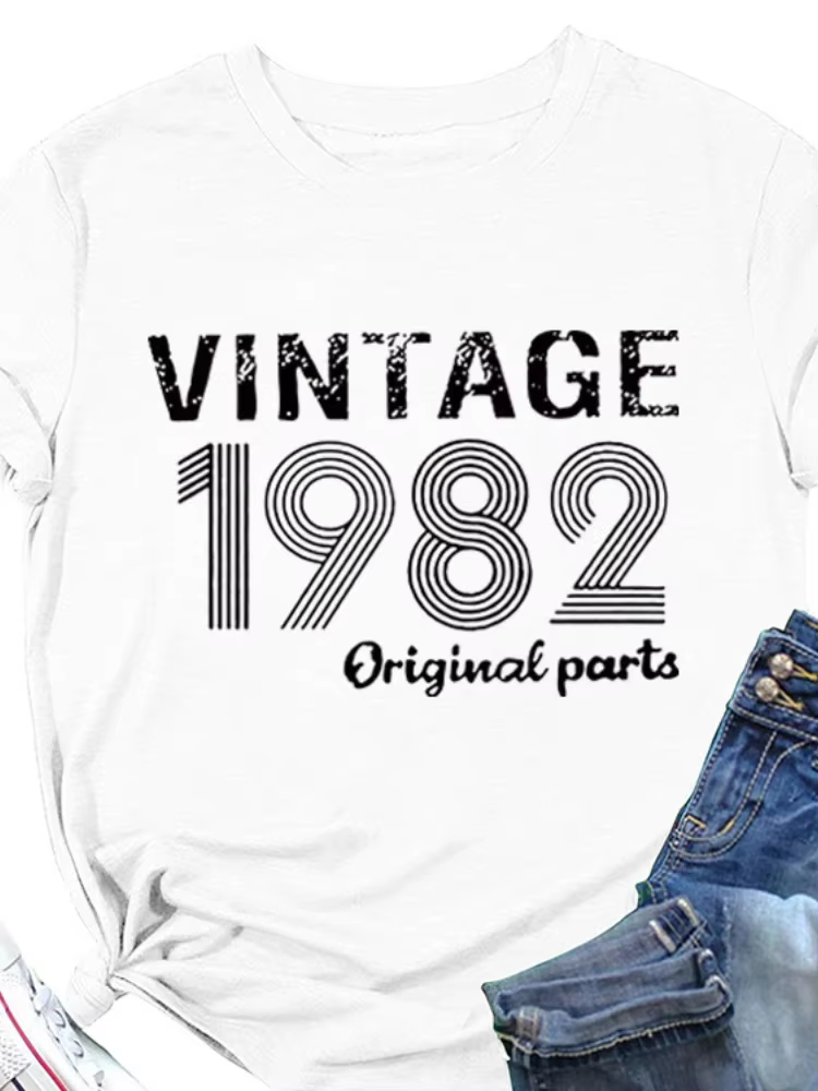 Vintage 1982 Original impression femmes t-shirt à manches courtes col rond lâche