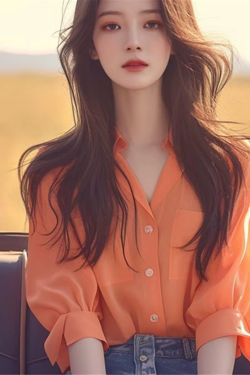Haut d'été élégant avec manches bouffantes orange tendance