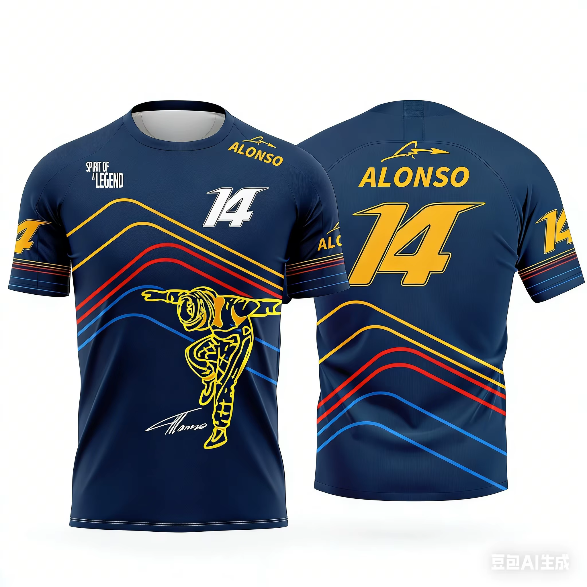 T-shirt à manches courtes sur le thème de la course Alonso n°14