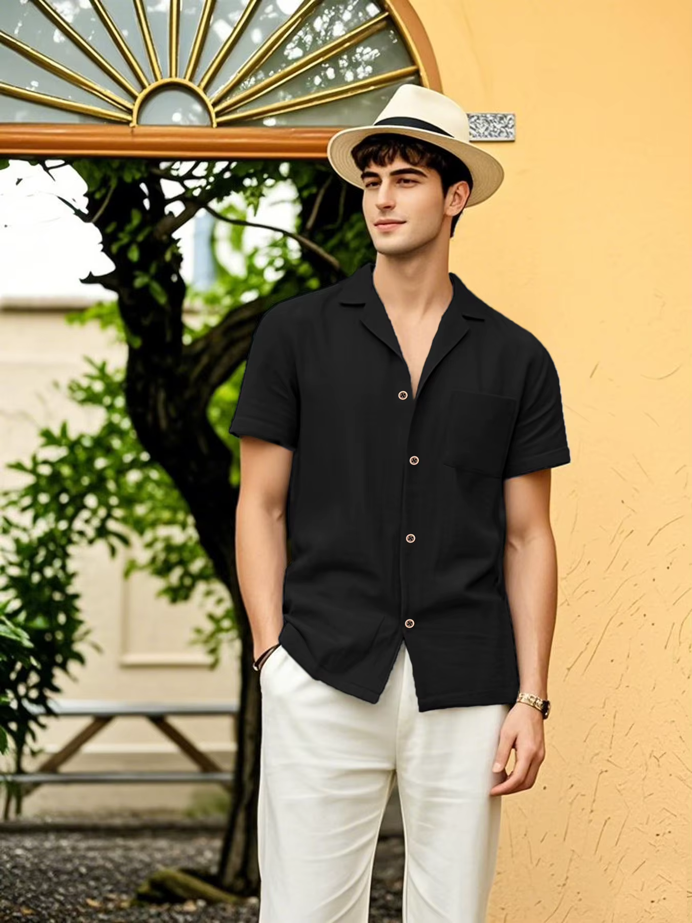2025 chemises à manches courtes pour hommes nouveau coton lin offre spéciale été couleur unie col rabattu décontracté Style de plage grande taille