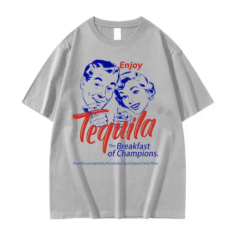 Profitez de Tequila le petit déjeuner des champions drôle Meme t-shirts hommes femmes décontracté mode haute qualité surdimensionné T-shirt streetwear