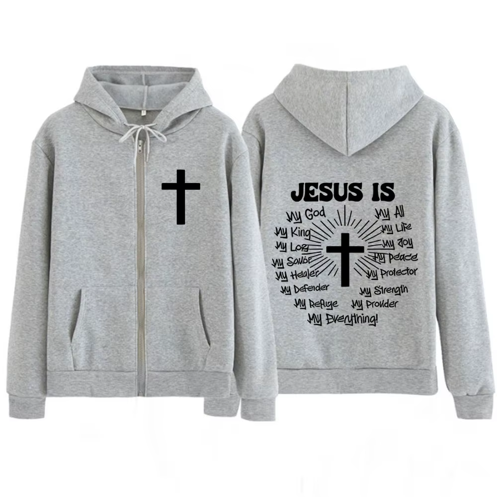 Sweat-shirt à capuche zippé unisexe avec imprimé graphique « Jésus est Dieu