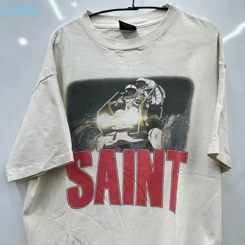 T-shirts amples et oversize Saint 2025 à manches courtes, style rétro, nouveau, noir et blanc, col rond, en coton imprimé, pour hommes et femmes 2026