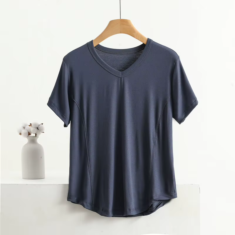 T-shirt manches courtes col V femme