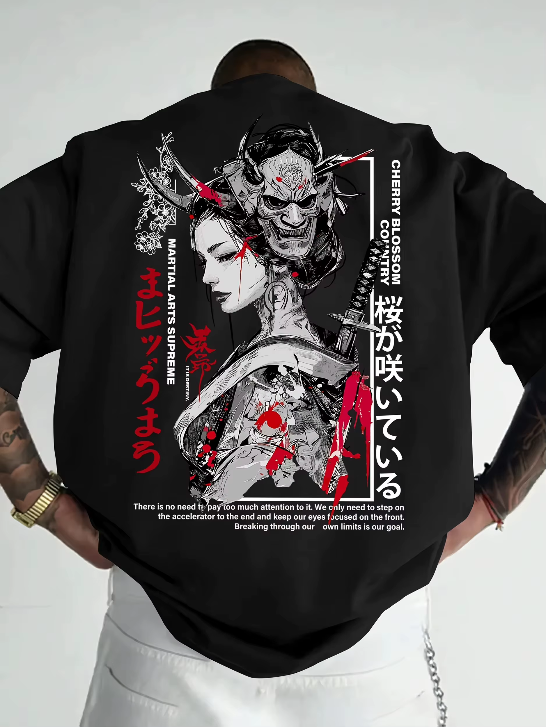 T-shirt pour homme en coton 100% doux de qualité supérieure avec imprimé Geisha Samurai japonais