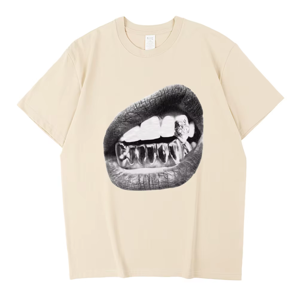 T-shirt unisexe Big Lips Y2k Mouth pour hommes et femmes, esthétique grunge vintage, t-shirt délavé, coton de haute qualité