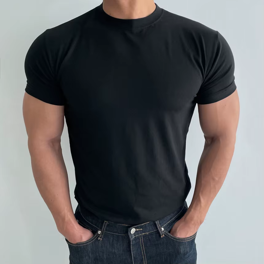 T-shirt d'Entraînement à Manches Courtes pour Homme, Haute artificiel asticité, Coton Respirant, vaccage Rapide, Col Rond, Couleur Unie, Y-Quality