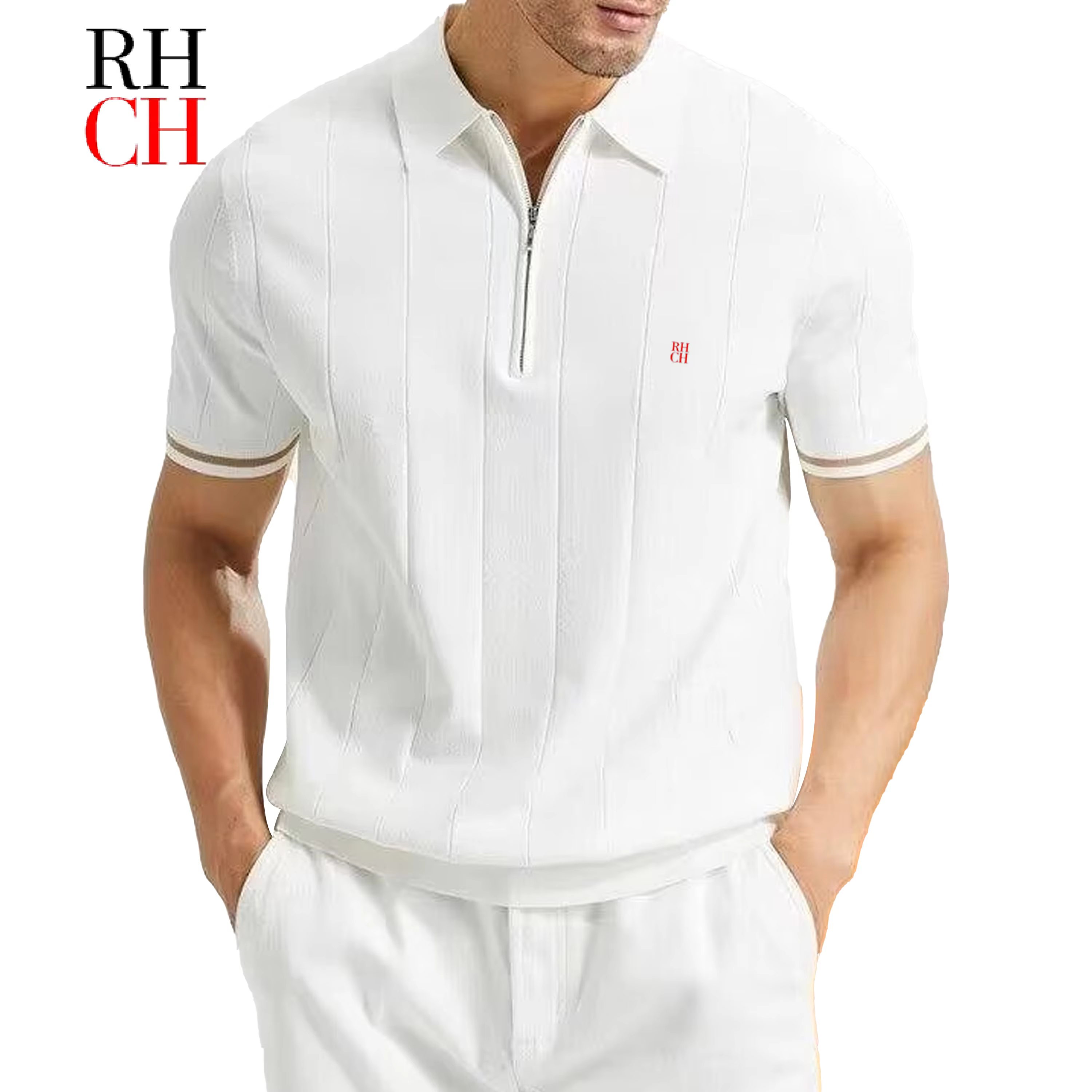 Polo à manches courtes pour homme RHCH avec col demi-zip