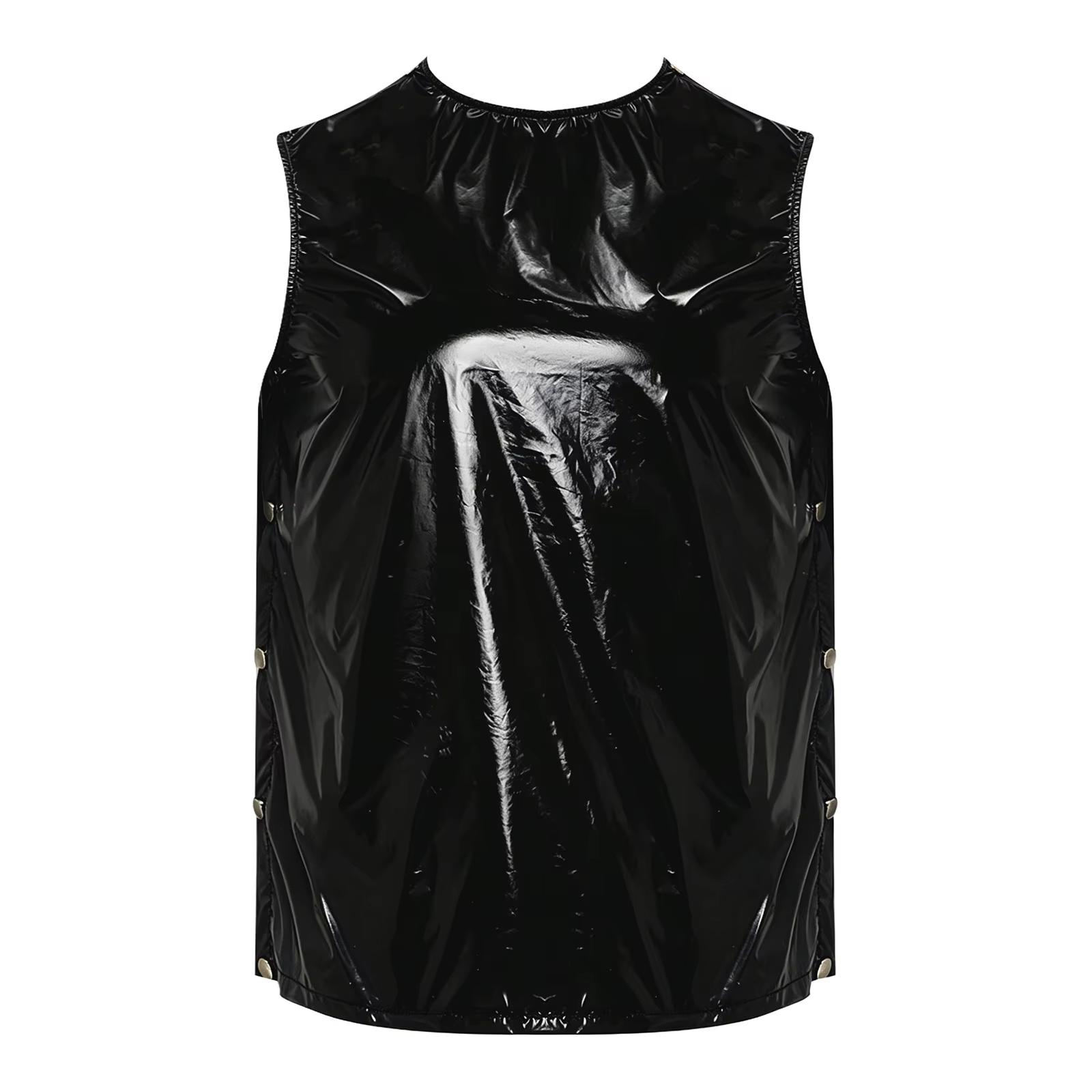 Débardeur Homme Imperméable Effet Mouillé PVC Rouge Sans Manches Brillant Gilet Vinyle