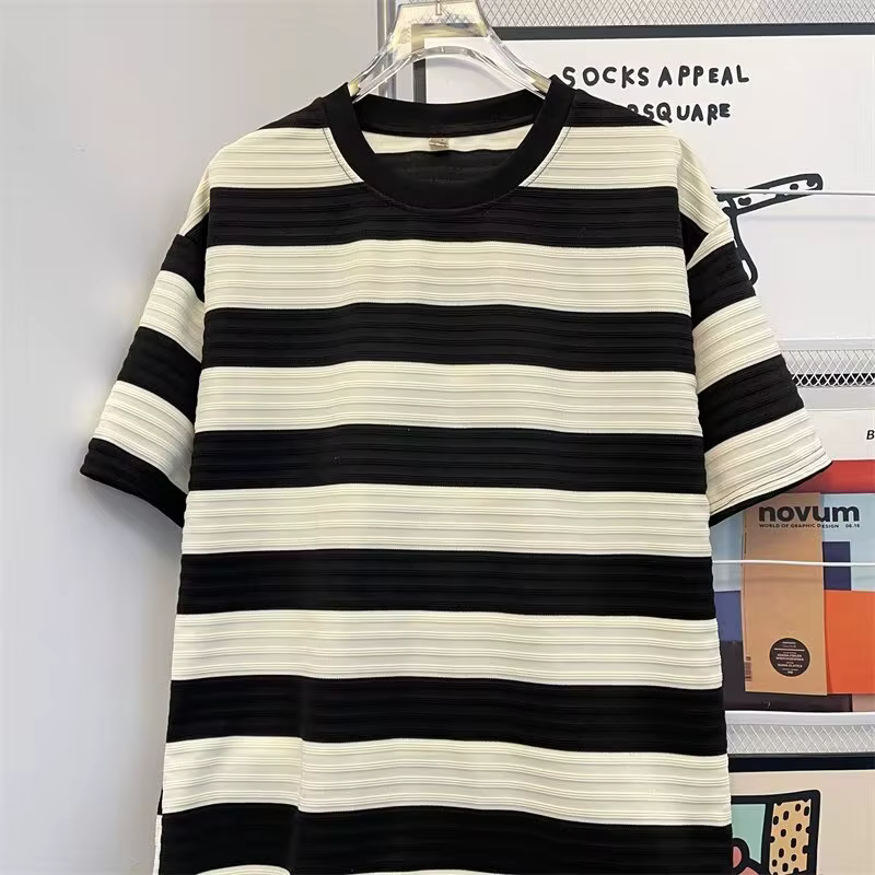 T-shirts rayés style preppy d'été pour hommes