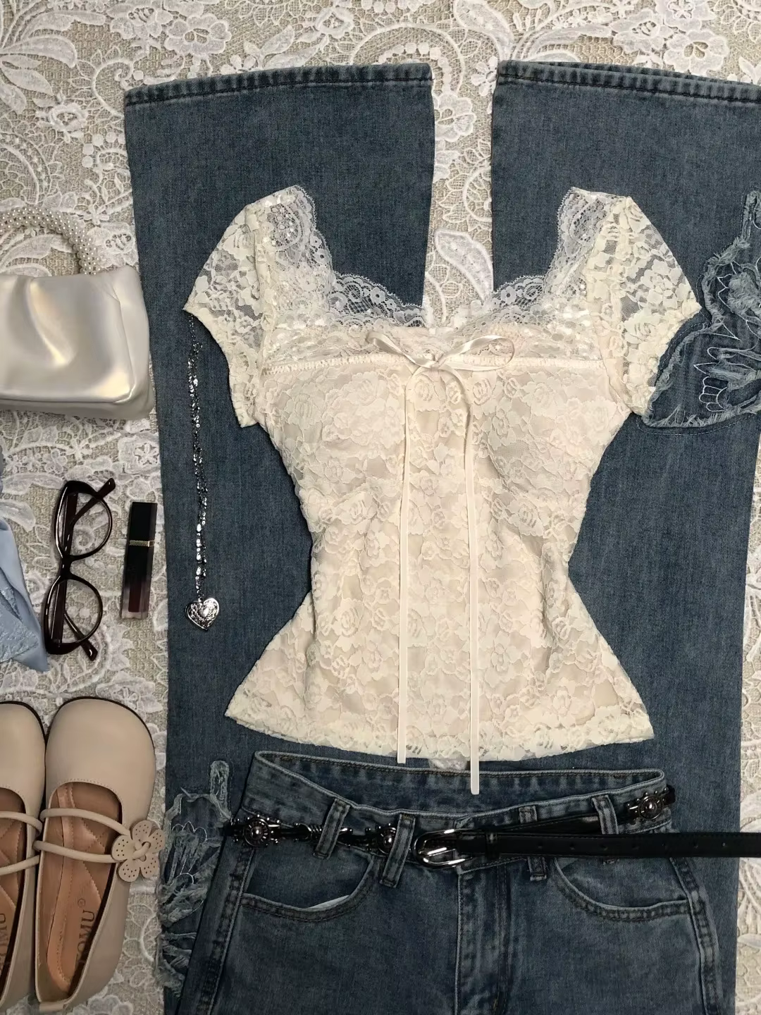 T-shirt Slim en dentelle pour femmes