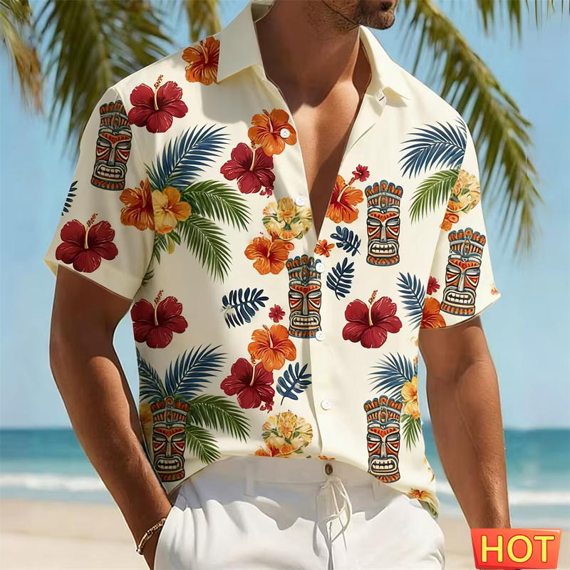 Chemise hawaïenne Tiki pour homme