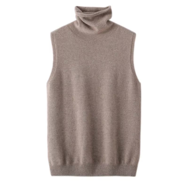 Femmes laine mérinos sans manches pulls col roulé pull gilet