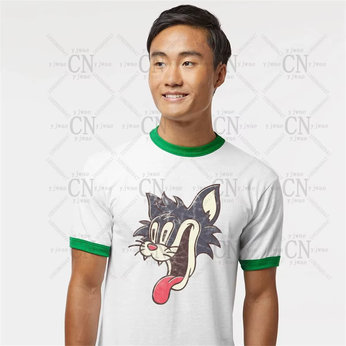 T-shirt Crazy Cat Smiling Psycho Ringer