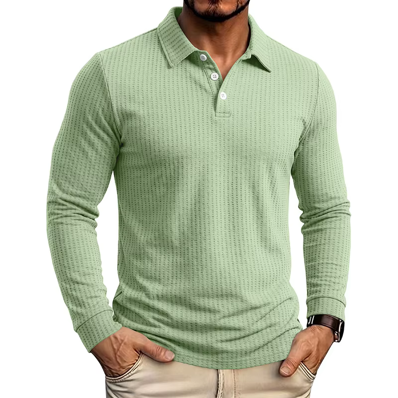Polo à manches longues en tricot gaufré pour homme