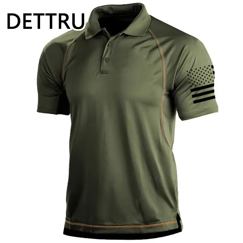 DETTRU T-shirts pour hommes Activités de plein air d'été Sports tactiques Col polo Sweat-shirts à bascule