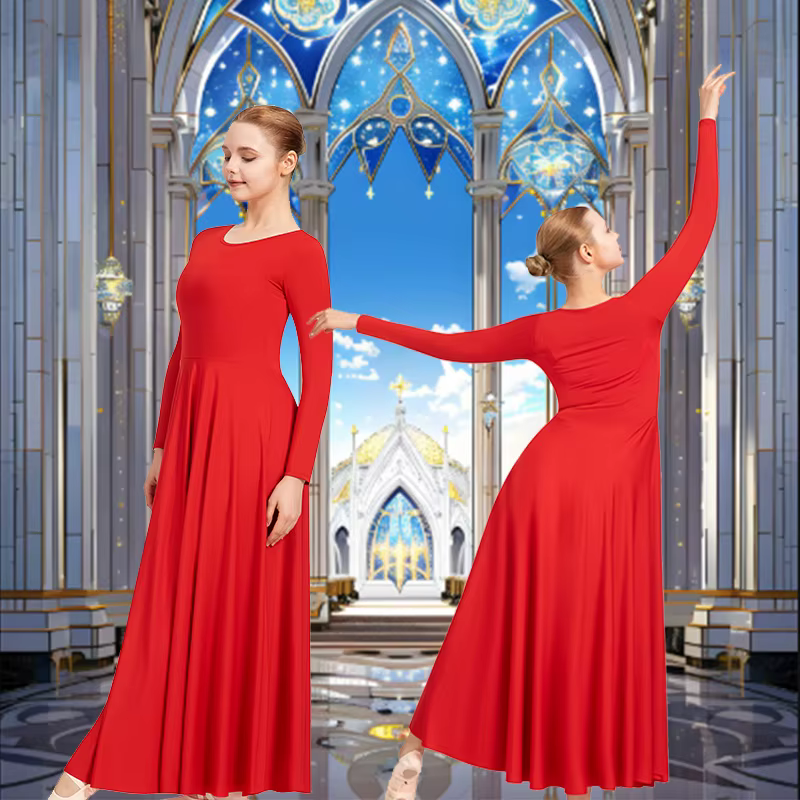 Robe de danse de louange de noël à manches longues pour femmes