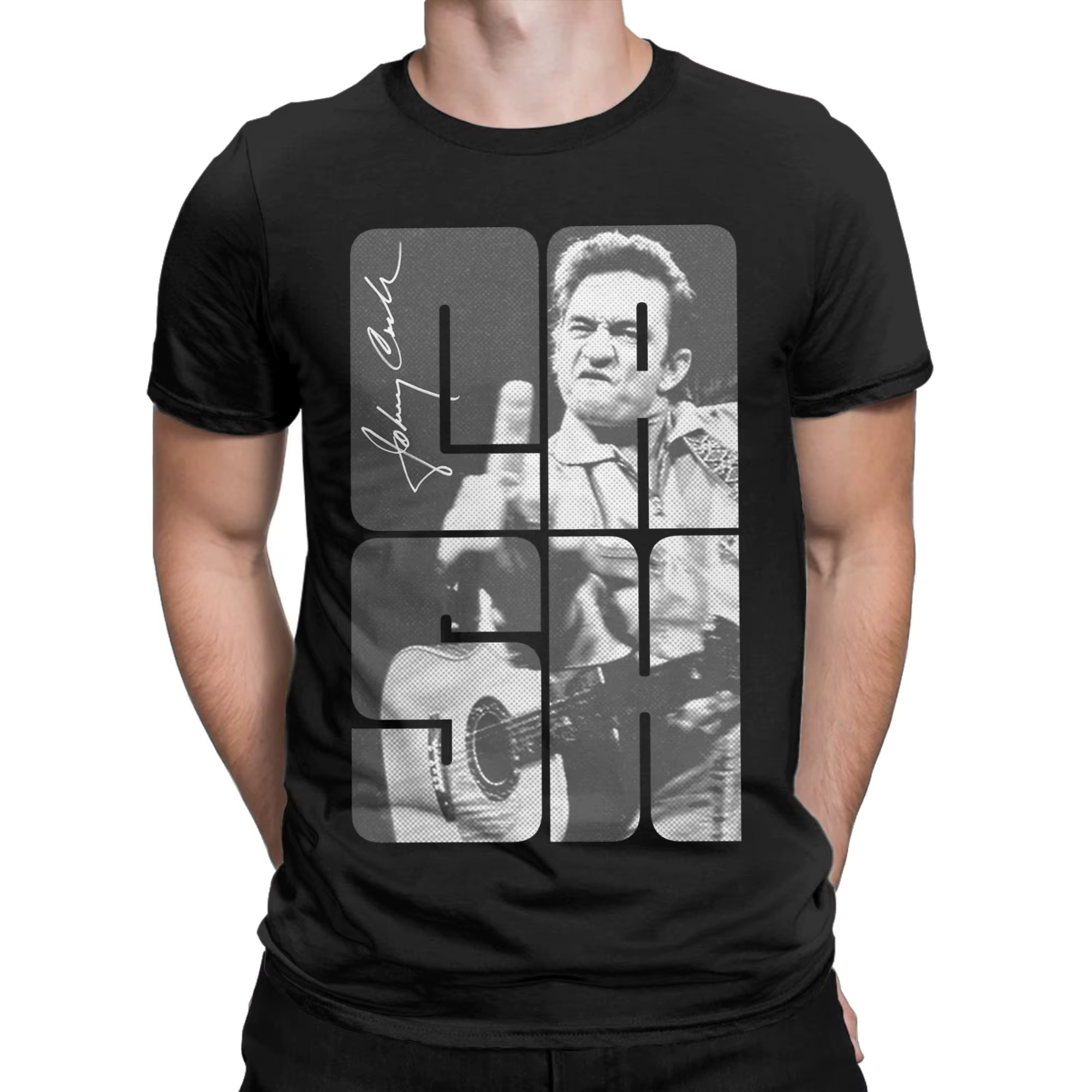 Johnny Cash T-shirt vintage pour hommes T-shirts vintage en pur coton T-shirt à col rond à manches courtes Vêtements classiques
