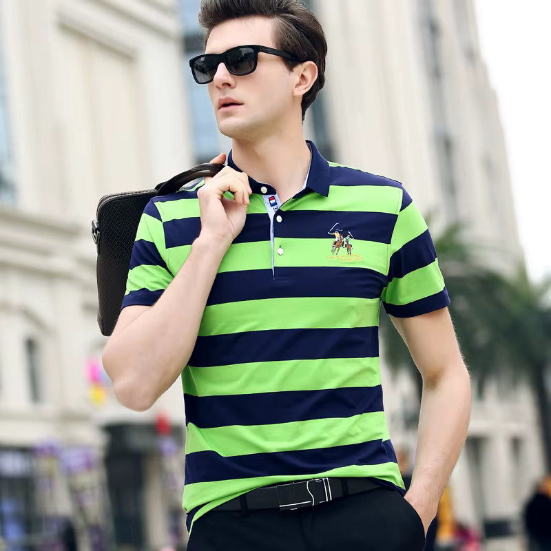 Polo rayé homme mode affaires coton