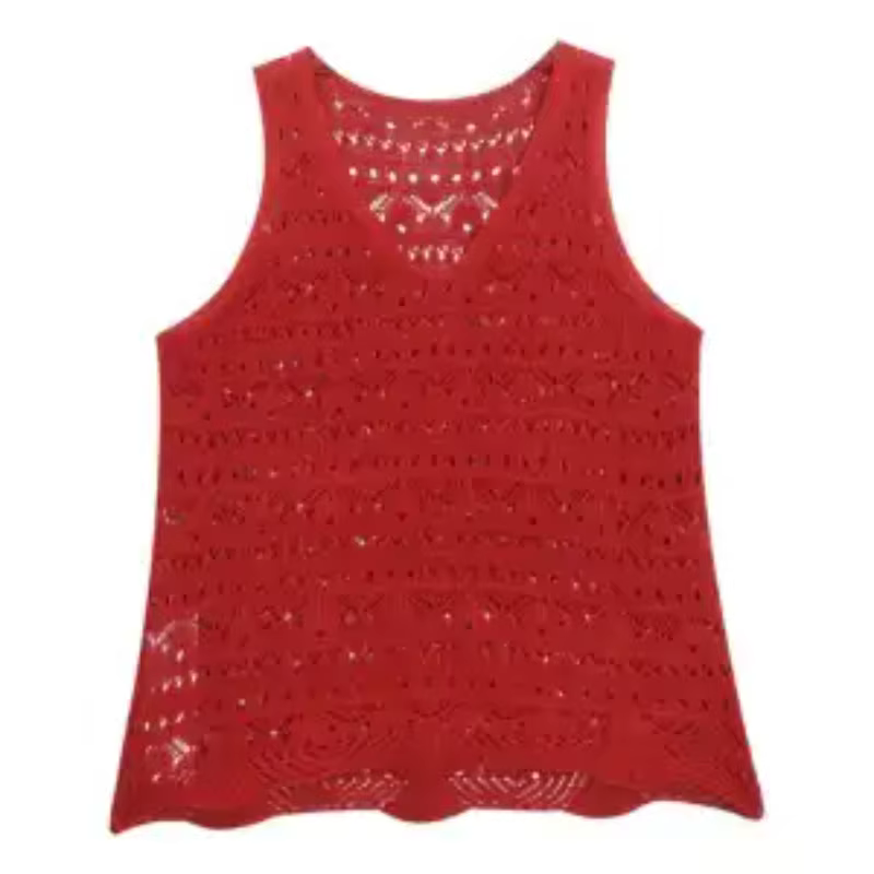 Débardeur en tricot ajouré rouge pour femme