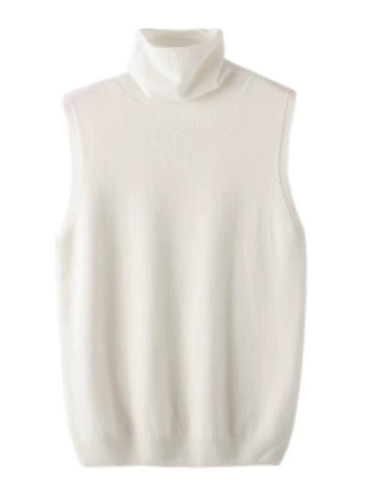 Femmes laine mérinos sans manches pulls col roulé pull gilet