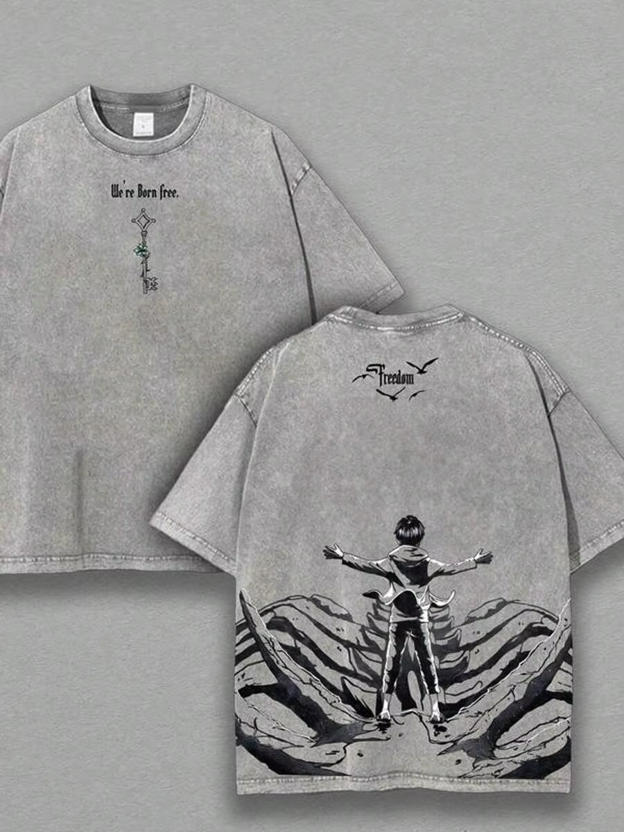 Eren Jaeger Freedom graphique t-shirt attaque sur Titan Manga vêtements hommes femmes coton T-shirts rétro lavé