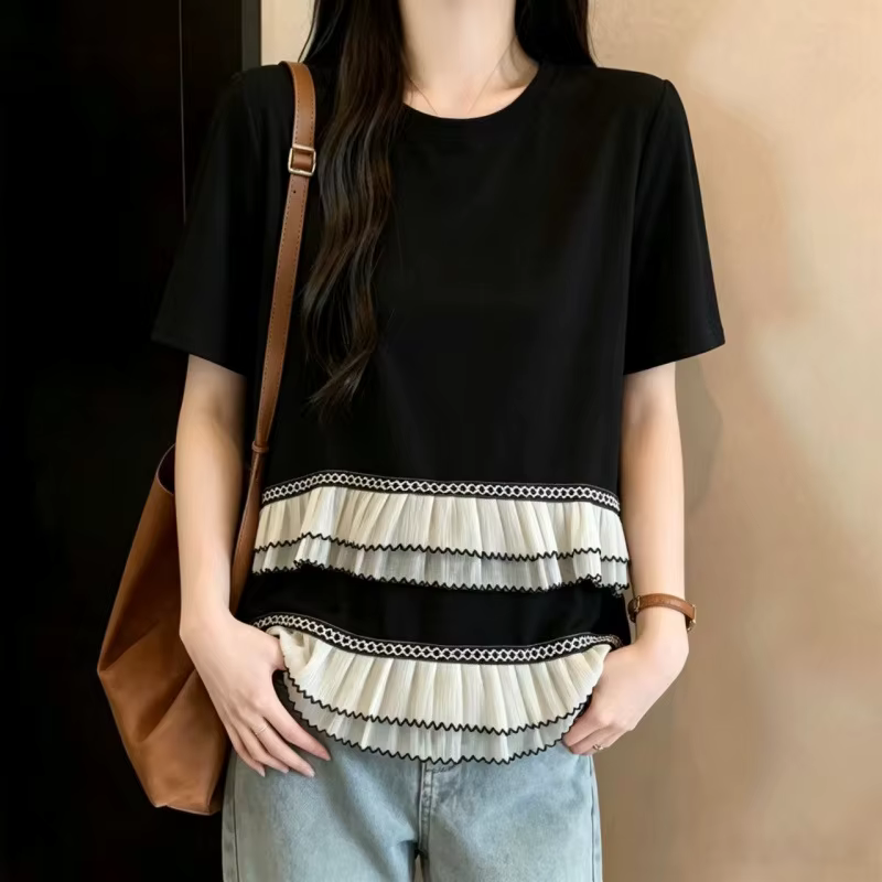T-shirt à manches courtes et col rond pour femme grande taille