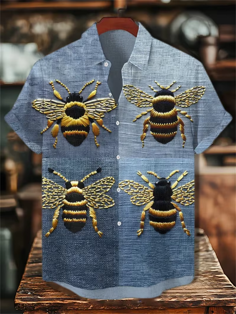 Chemise à manches courtes pour hommes vêtements en lin haut rétro illustration prune