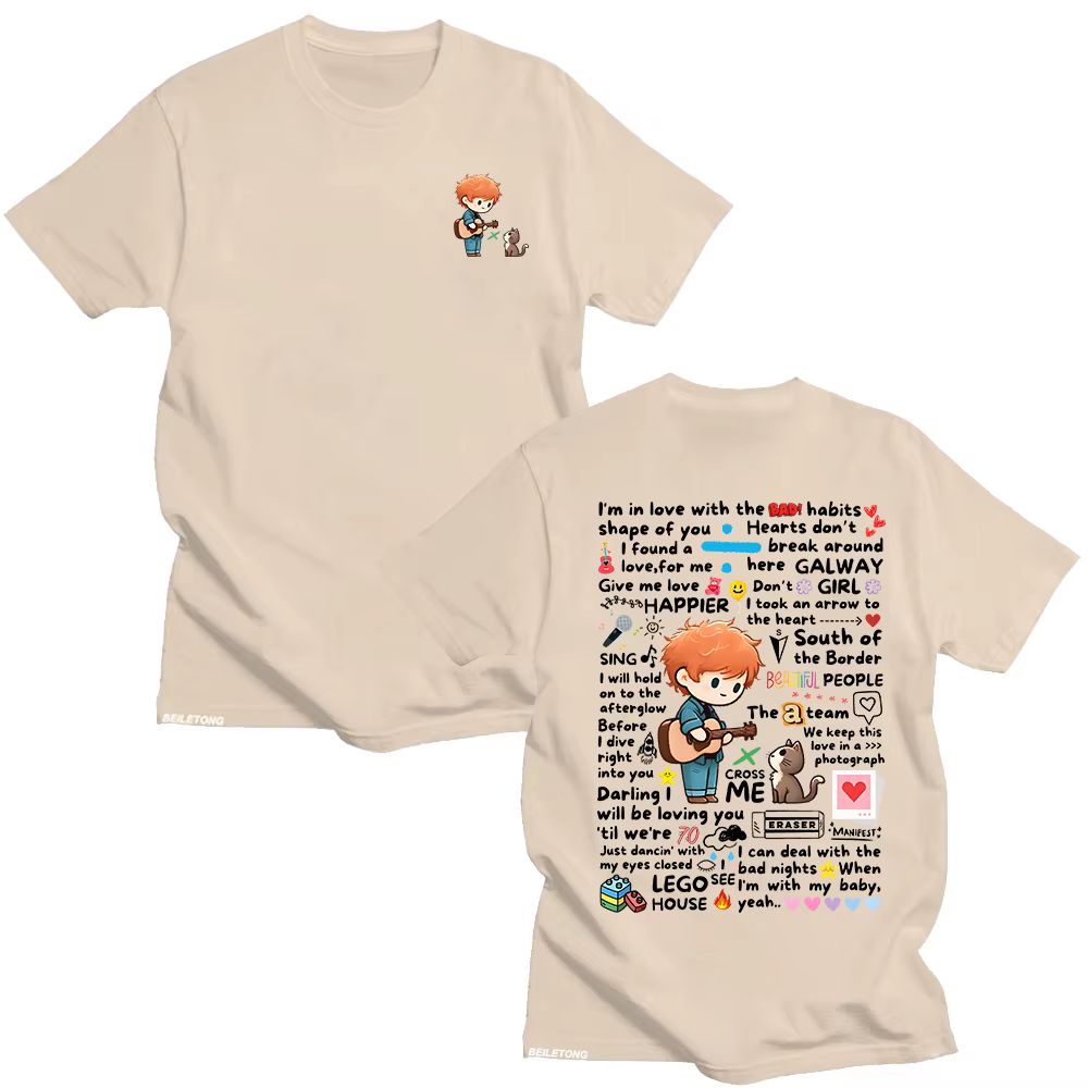 Ed Sheeran Graffiti motif t-shirt nouveau à la mode décontracté femmes hommes vêtements Y2k coton T-shirts mode ample haut t-shirt