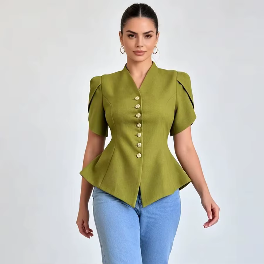 Haut blazer peplum LIMO avec col en V