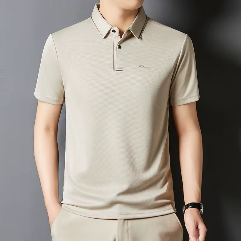 Polo pour hommes sans couture Premium luxe Cool tissu affaires décontracté Golf coupe ajustée chemisier col t-shirt