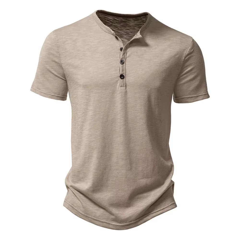 Henley col été hommes décontracté couleur unie à manches courtes t-shirt