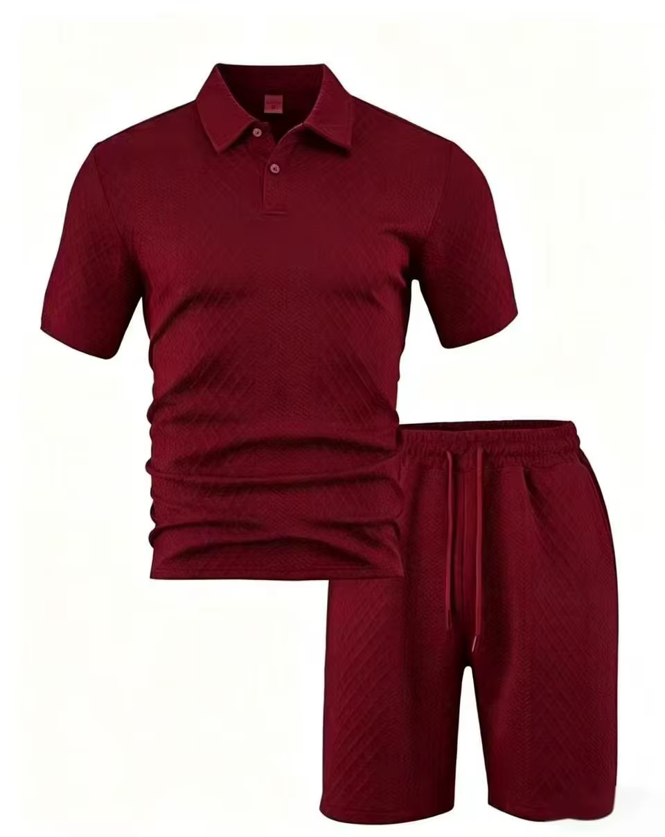 Nouvelle collection été 2025 : Ensemble décontracté pour homme – Polo à revers, chemise à manches courtes et short, texture jacquard