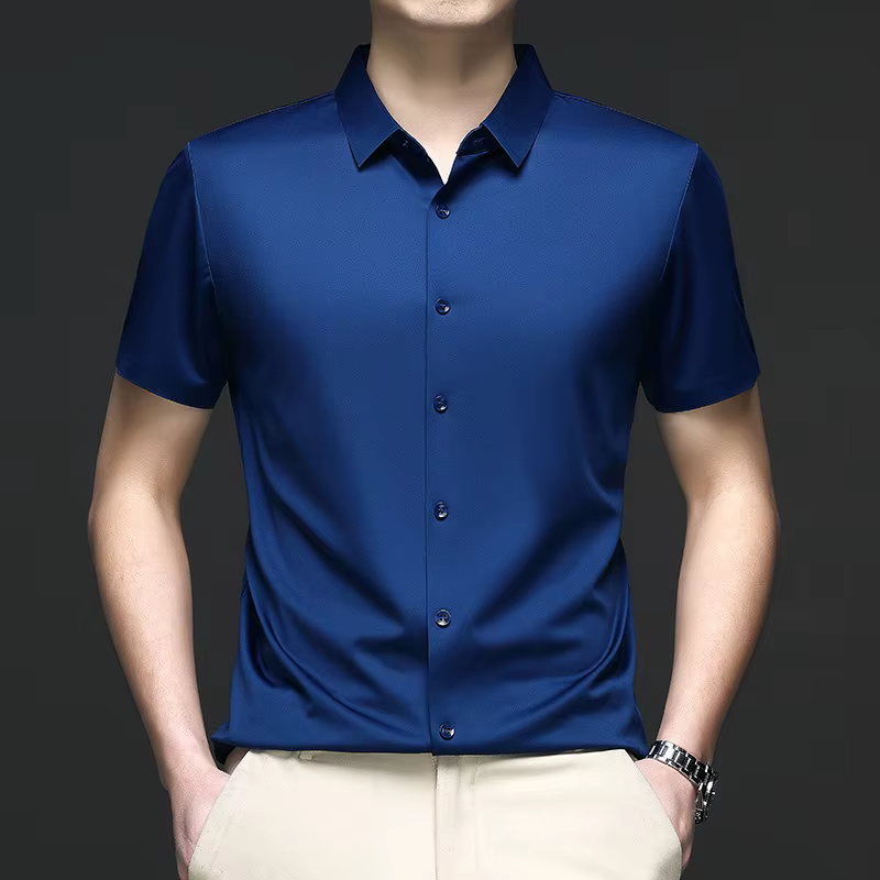 Hommes mûrier soie chemises habillées affaires résistant aux rides sans fer à la mode haut de gamme homme hauts et t-shirts glace Cool chemise vêtements d'été