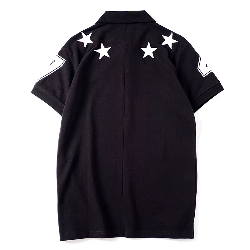 Haut nouveau hommes luxe 2021 classique brodé PU cuir étoile 74 polos chemise Hip Hop Skateboard coton Polo Top M-2XL # D177
