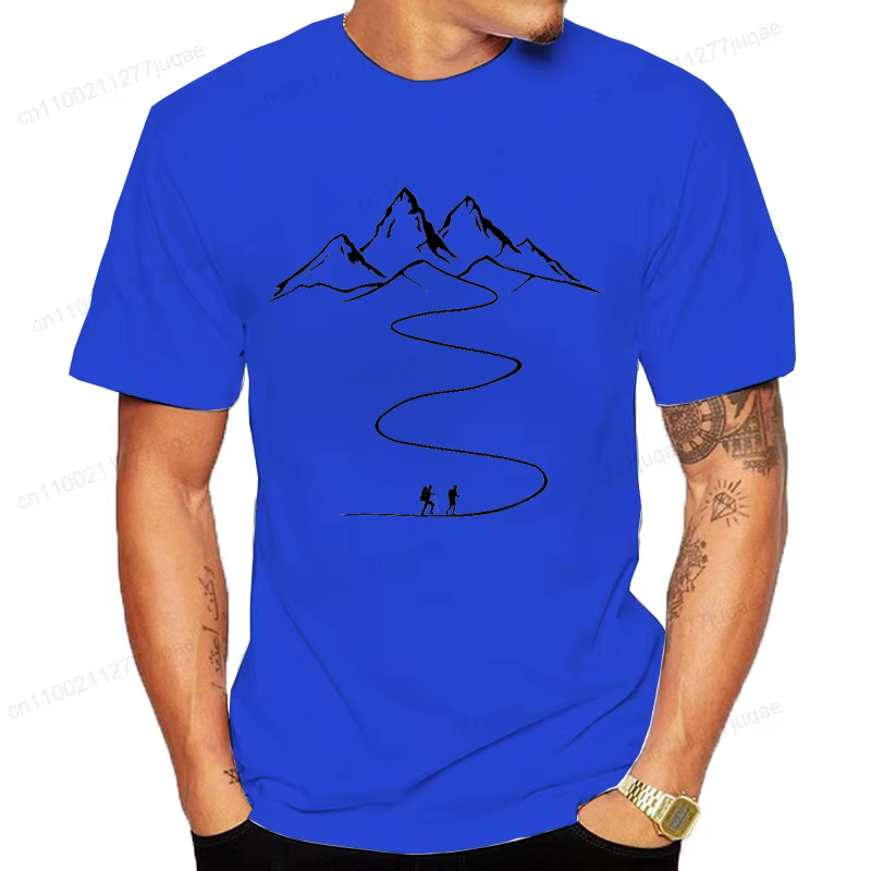 Montagnes chemin randonnée sentier courbes imprimé T-Shirt vêtements graphiques t-shirts hommes femmes