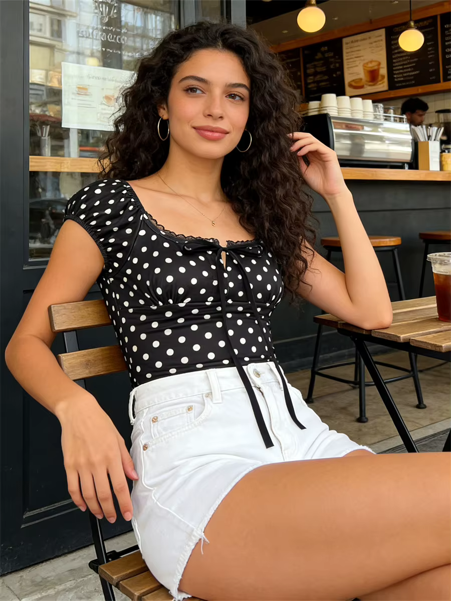 T-shirt manches courtes col carré pour femme