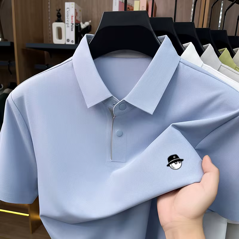 Nouveau Polo Homme Luxe Été Respirant Soie Glacée Séchage Rapide Manches Courtes Business Quotidien Golf Premium Brodé